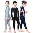 thumbnail image 2 of LYMAYTER Kids Girls Swimsuits with Cap Outfit 3PCS Youth Long Sleeve Swimwear Set Protective UV Bathing Suit for 1-14 T, 2 of 9