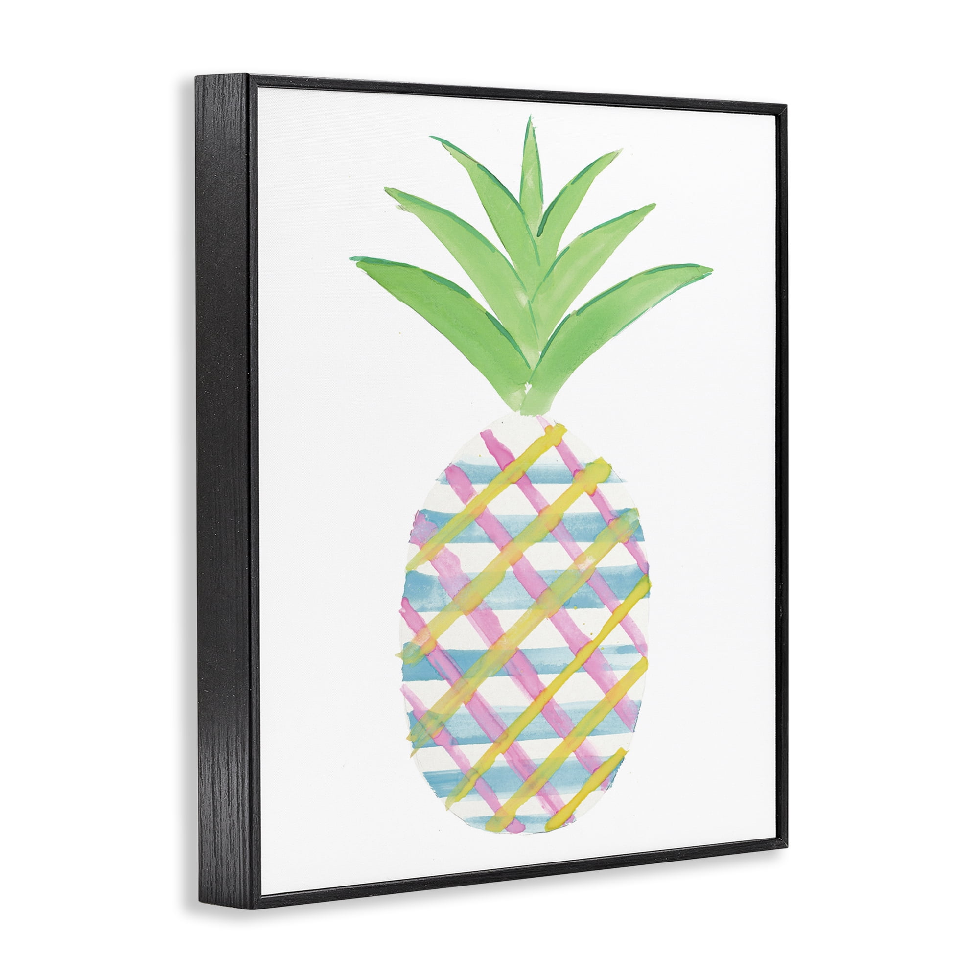 Stupell Industries Plaid Pineapple Fruit Food & Beverage Painting Black Framed Art Print Wall Art, 24 x 30
