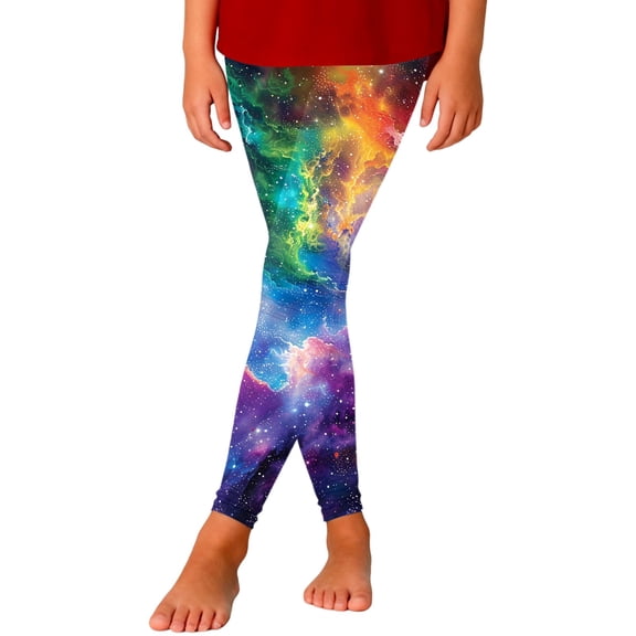 Kiijoy Girls Galaxy Starry Sky Leggings Elastic Waist Stretch Workout Tights, Sizes 3-14