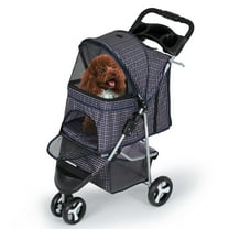 Dog Stroller for Dogs and Cats, Foldable Pet Jogger Stroller with Cup Holders, Cat Stroller w/Bottom Storage for Pets up to 33 lbs, Plaid