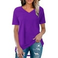 thumbnail image 3 of Tauxra Plus Size V Neck T Shirts Women Short Sleeve Tops Casual Summer Tshirts Loose Fit Tee Purple M, 3 of 5