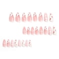 thumbnail image 4 of Soft Pink and White Strawberry Heart Press on Nails, Medium Almond Glossy Fake Nails with Pearl Accents & Plaid Pattern, 24 Count, 4 of 7