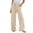 #048-Beige, variant on Women's Solid Color Cotton Linen Pants Loose Wide Leg Elastic Waist Trousers with Pockets for Summer Beach