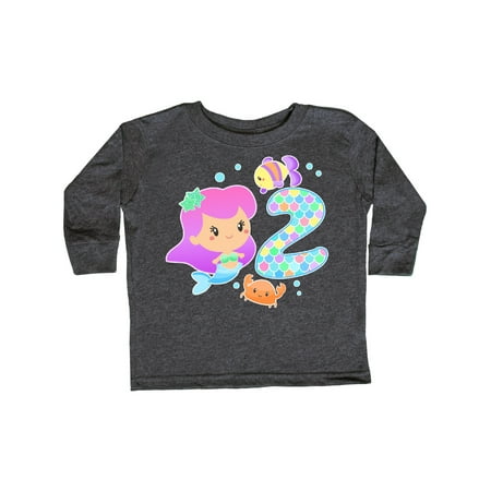 

Inktastic Second Birthday Mermaid with fish and crab Gift Toddler Toddler Girl Long Sleeve T-Shirt