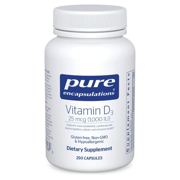 Pure Encapsulations Vitamin D3 25 mcg (1,000 IU) - Supplement to Support Bone, Joint, Breast, Heart, Colon & Immune Health* - With Premium Vitamin D - 250 Capsules