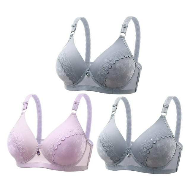 3 PCS Womens Wireless Push-Up Bras Seniors No Underwire Full Coverage Bralettes Support Ladies Underwear Bras Multicolor, 36/80BC