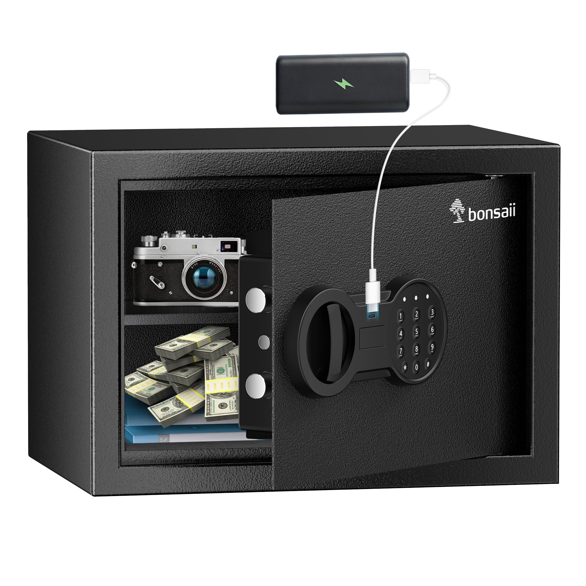 Bonsaii 0.6 Cubic Feet Safe Box with Electronic Digital Keypad for Home Office Hotel, Steel Lock Box with Removable Shelf for Cash Jewelry Documents