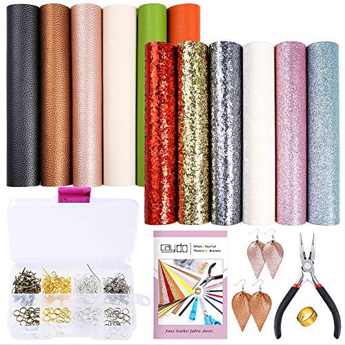 Instructions Caydo 16 Pieces 6.3 x 8.3 Embossed Leather Earring Making Kit with 4 Style Leather Sheet Jump Rings for Earrings Making Supplies Earring Hooks