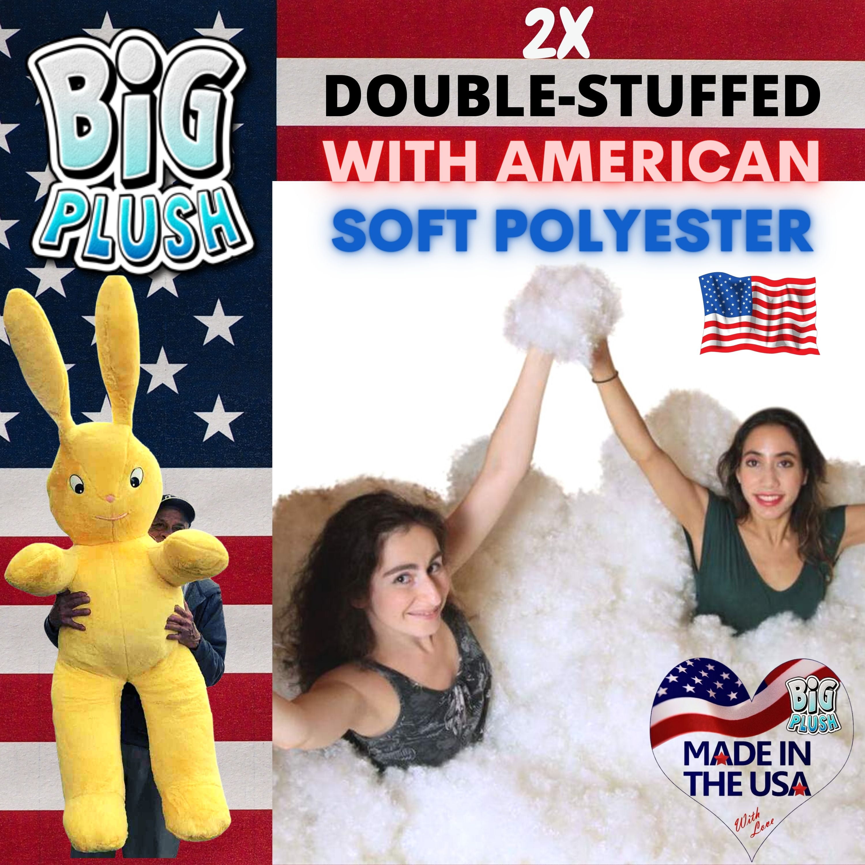American Made Giant Stuffed Easter Bunny 62 Inches Yellow Soft Big Plush Rabbit 5.2 Feet Tall Made in USA