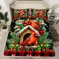 thumbnail image 2 of Manfei Chic Cardinal Bird Twin Sheet Sets 3 Pieces, Merry Christmas Twin Fitted Sheet, Xmas Red Checkered Flat Sheet, Microfiber Bedroom Decor, 2 of 7