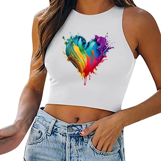 Gibobby Camiseta sin mangas informal de verano para mujer, camiseta sin mangas con cuello , camiseta corta ajustada, camiseta sin mangas estampada para verano(Amarillo,G)