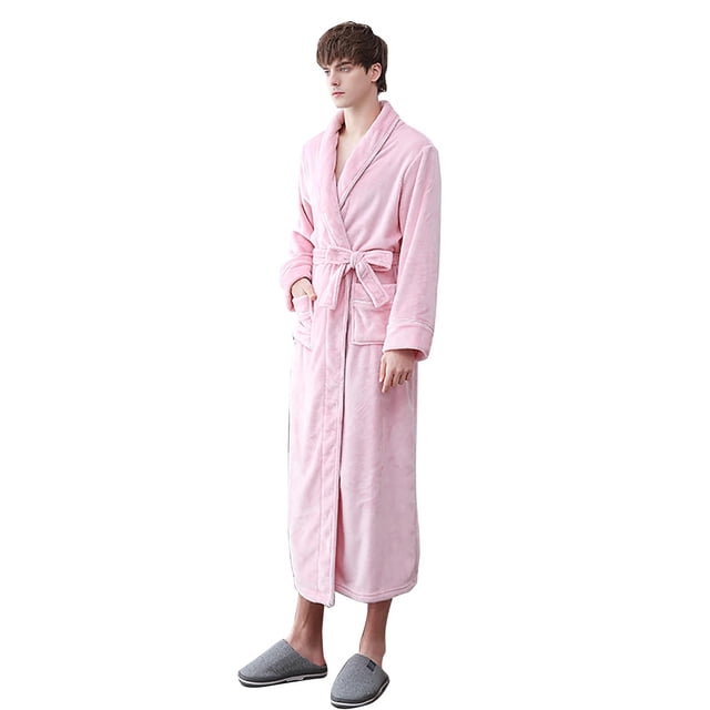 Gibobby Bata para dormir mujer Mujer Otoño E Invierno Franela Engrosada Felpa Pareja Albornoz Tamaño Extendido Coral Terciopelo Camisón Pijamas(Rosa,XL)