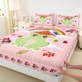 thumbnail image 3 of Manfei Cartoon Frog Twin Sheet Sets 3pcs for Kids, Kawaii Rainbow Butterfly Mushroom Twin Fitted Sheet, Pink Flat Sheet, Lightweight Room Decor, 3 of 6