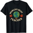 thumbnail image 2 of 100% Cotton Best Teacher in The World Retro Globe T-Shirt, 2 of 5