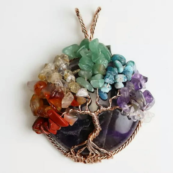 Natural Crystal Quartz Pendant Tree of life Wire Wrapped Chakra Healing Amulet