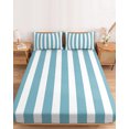 thumbnail image 2 of Twin XL Size Fitted Sheet Set - Aqua Striped 2 Piece Bedding Sets 16" Deep Pocket Fitted Sheet with 1 Pillowcases, Modern Farmhouse Blue White Stripes Brushed Microfiber Hotel Luxury Bed Sheets, 2 of 9