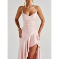 thumbnail image 6 of Women'S V-Neck Sleeveless Satin Ruffle Hem Tight Long Casual Open Back High Slit Cocktail Dress Pink XL, 6 of 8
