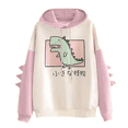 thumbnail image 2 of Sudadera con capucha de dibujos animados de dinosaurios para mujer, sudadera de moda informal con estampado de manga larga, estilo coreano, tops con empalme, ropa Kawaii, 2 of 5