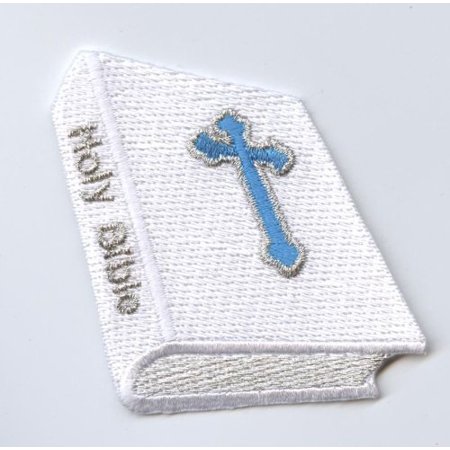 - White Bible - Turquoise Blue Cross - Christian - Iron on Applique/Embroidered Patch