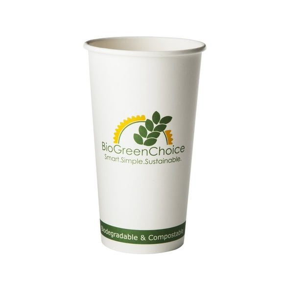 BioGreenChoice 20 oz. Eco-Friendly Hot Paper Cups with Bio Lining, Single Wall, White, 1000 Count