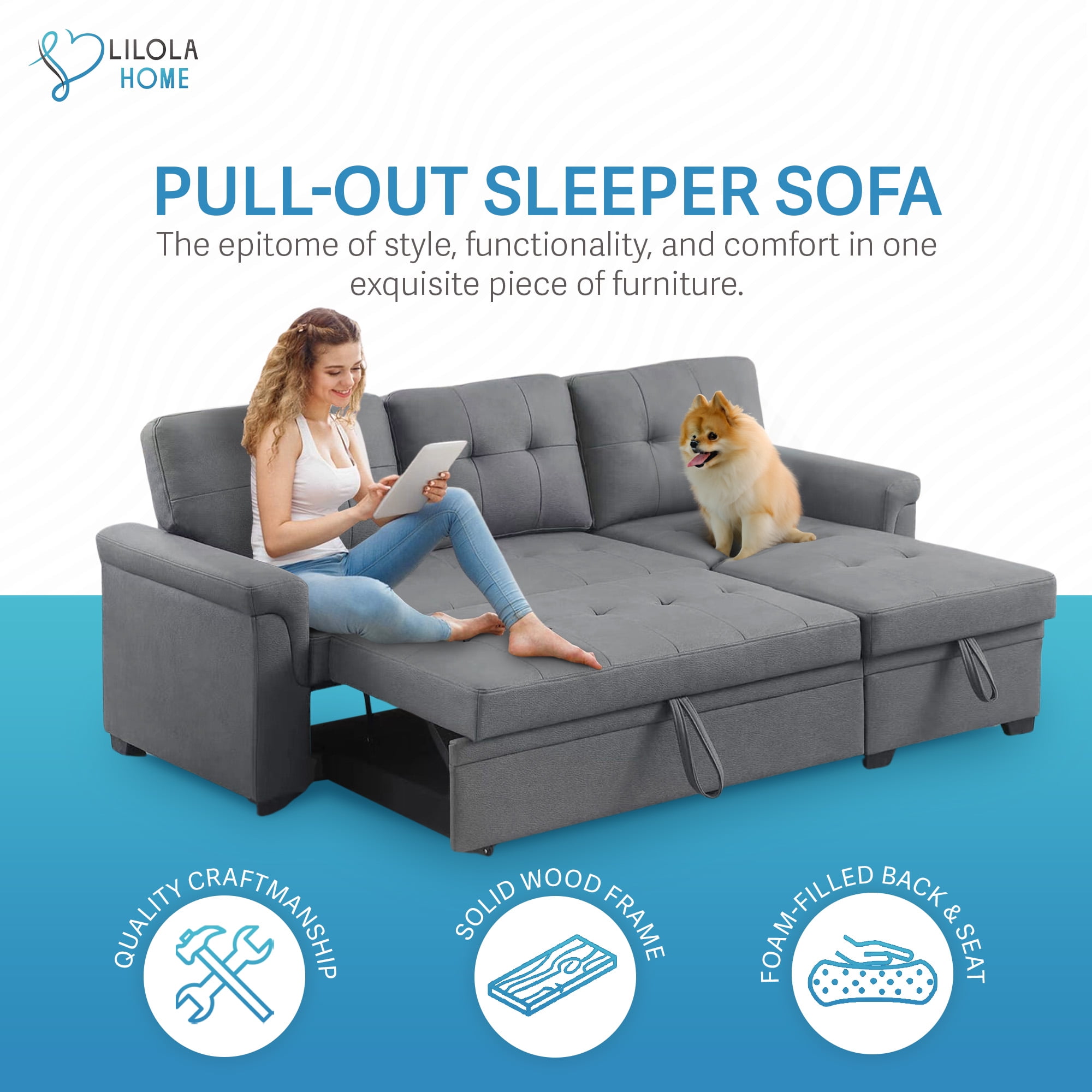 Lilola Home Lucca Performance Leather Sectional Sleep Sofa w
