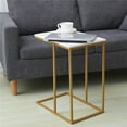 thumbnail image 3 of Wisfor C Shaped Solid Real Marble End Table, Gold Metal Coffee Sofa, Bedside Table, 3 of 10