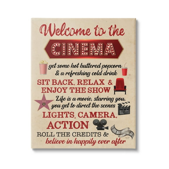 Stupell Industries Welcome to Cinema Rules Beauty & Fashion Painting Gallery Wrapped Canvas Print Wall Art, 16 x 20