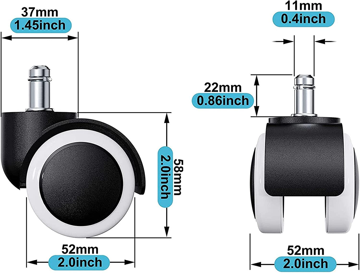 Universal Hard Floor Casters Replacement for Office Chair - Heavy Duty 10x22mm Wheels