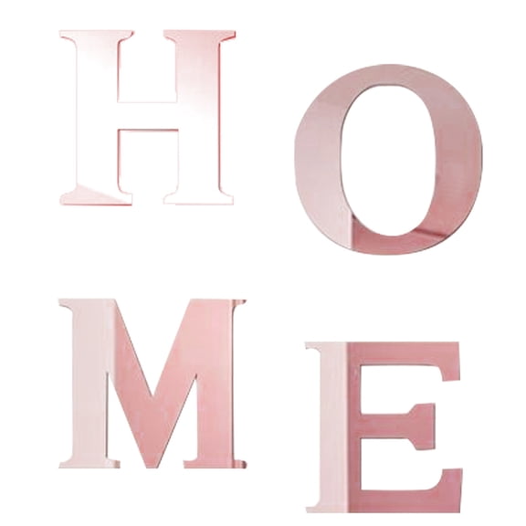 4pcs Home Sign Letters 3D Acrylic Mirror Wall Decor Stickers Wall Art Family Wall Decals Decor Self Adhesive Removable Eco-Friendly for Home Living Room Bedroom Decoration Pink color