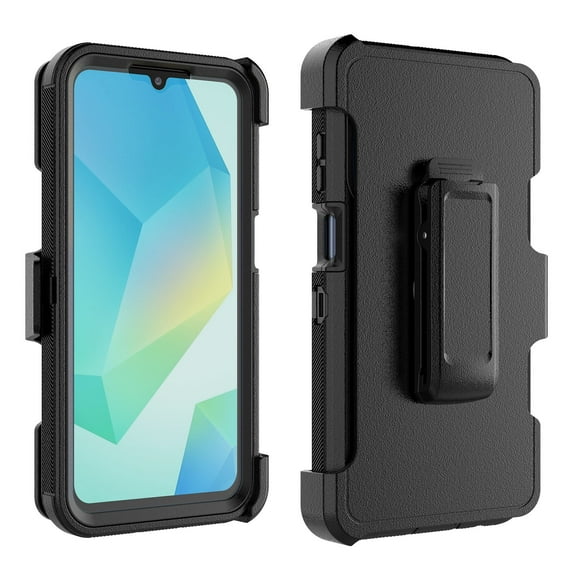 Samsung Galaxy S25 FE 5G Case with 360°Rotating Holster, Njjex Military-Grade Drop Protection, Built-in Tempered Glass Screen Protector & Kickstand Heavy Duty Shockproof Rugged Cover-Black