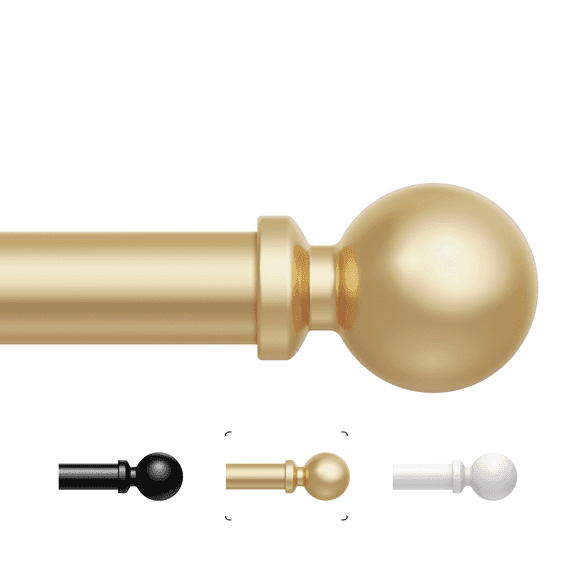 HEI! DEAR 1" Matte Gold Round Ball Adjustable Single Curtain Rod for Windows,36-88"