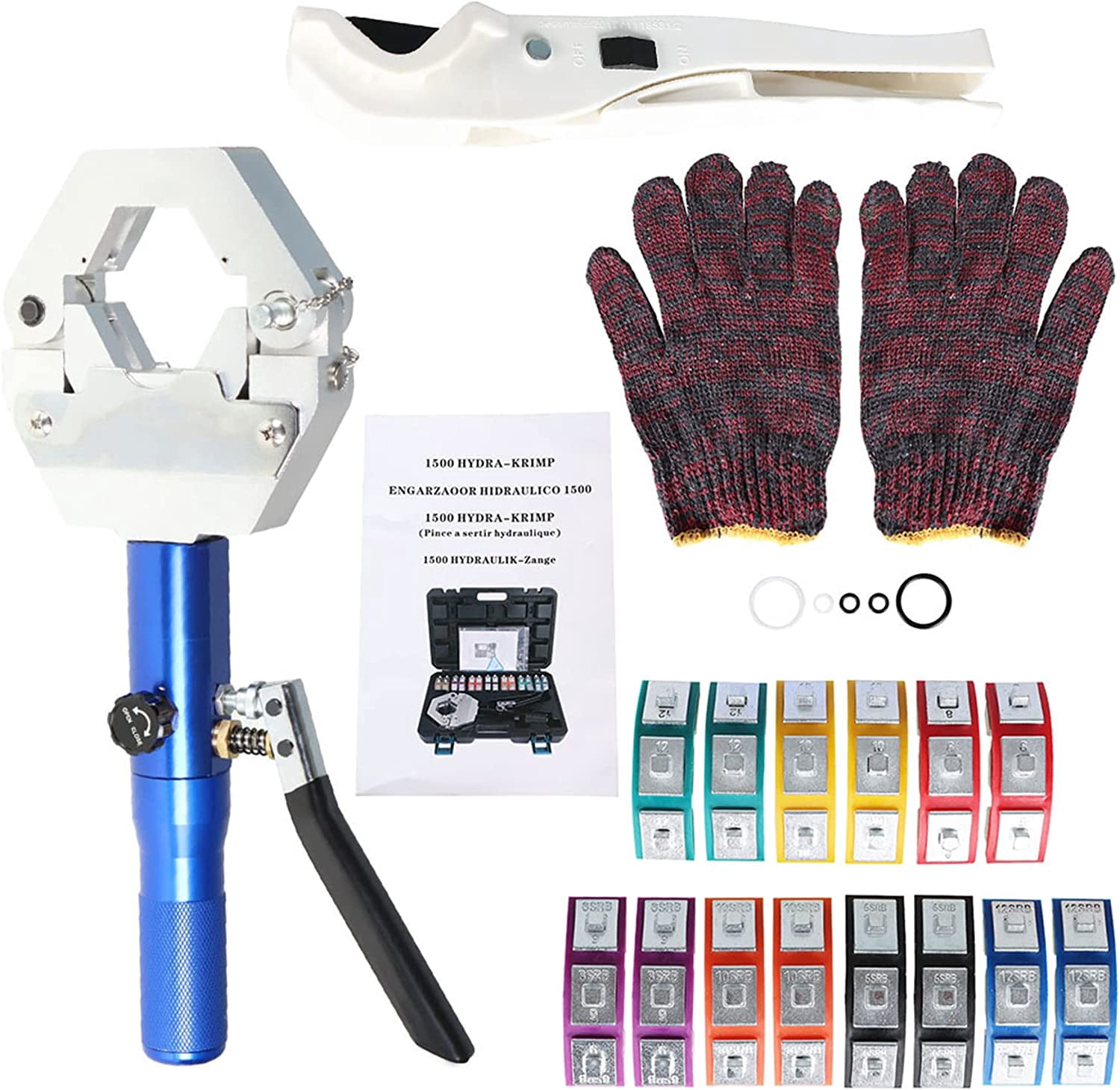 findmall Hydraulic A/C Hose Crimper Hydra-Krimp Crimping Tool Handheld Hydraulic Clamp A/C Set with 7 Pairs of Dies for Barbed and Beaded Hose Fittings IG-71500