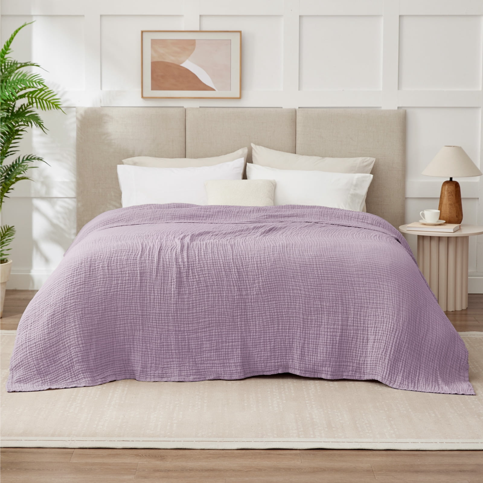 100% Cotton Gauze Throw Blanket, 6-Layer Muslin Blanket, 50" x 70", Lavender