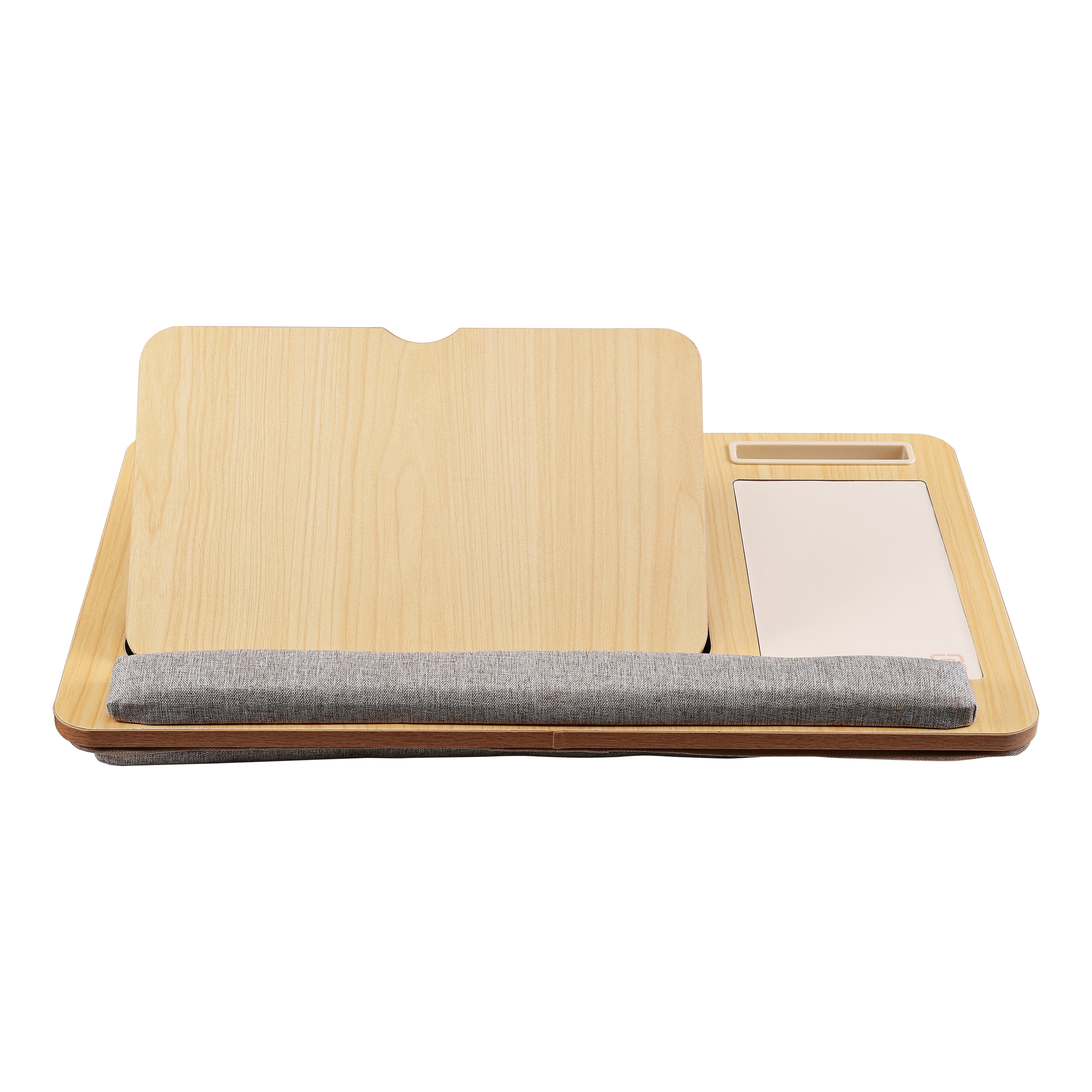Incipio Portable Lap Desk Workstation with Cushion Base & Carry Handle, Built-in Mouse Pad, Tablet & Phone Holder Slots, Adjustable Laptop Stand for Bed, Couch & Office Use-Oak