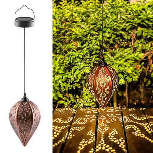 2PCS Hanging Solar Lights Solar-Powered Lantern LED Garden Lights Metal Lamp Waterproof for Outdoor Hanging Decor
