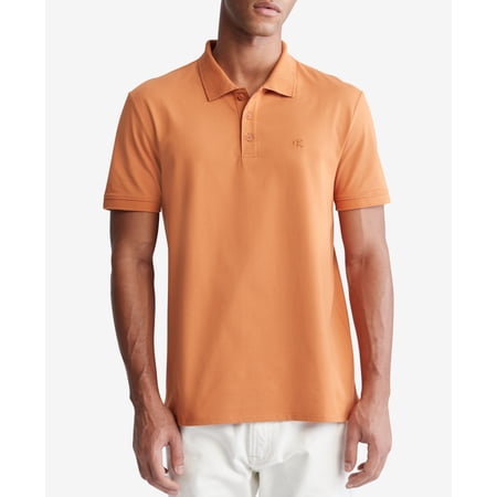 Calvin Klein Mens Regular Fit Smooth Cotton Monogram Logo Polo Shirt Honey Brown L