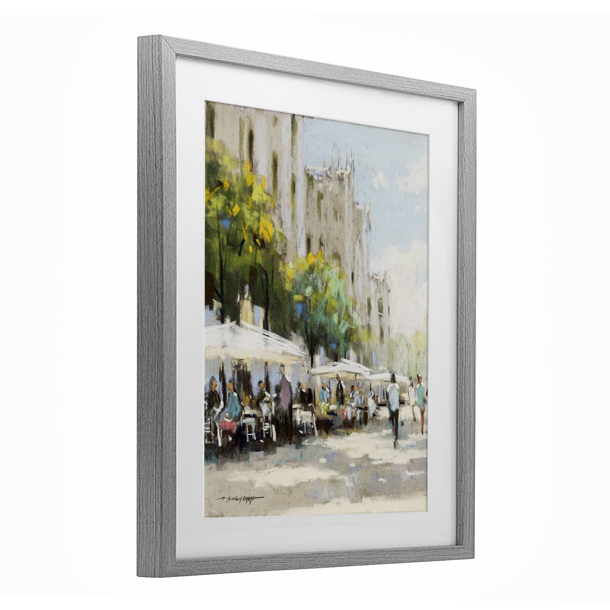 Stupell Industries Street Cafe on Boulevard Gray Framed Print Under Glass, design by Anthony Orme