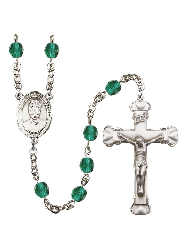 Bonyak Jewelry 18 Inch Rhodium Plated Necklace w/ 6mm Purple February Birth Month Stone Beads and Saint Josephine Bakhita Charm Bonyak Jewelry 18 Inch Rhodium Plated Necklace w/ 6mm Purple February Birth Month Stone Beads and Saint Josephine Bakhita Charm