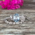 thumbnail image 2 of 1.50 Carat Oval Cut Aquamarine Bridal Ring Set Diamond Wedding Band On 10k White Gold Flower Art Deco Stacking Matching, 2 of 5