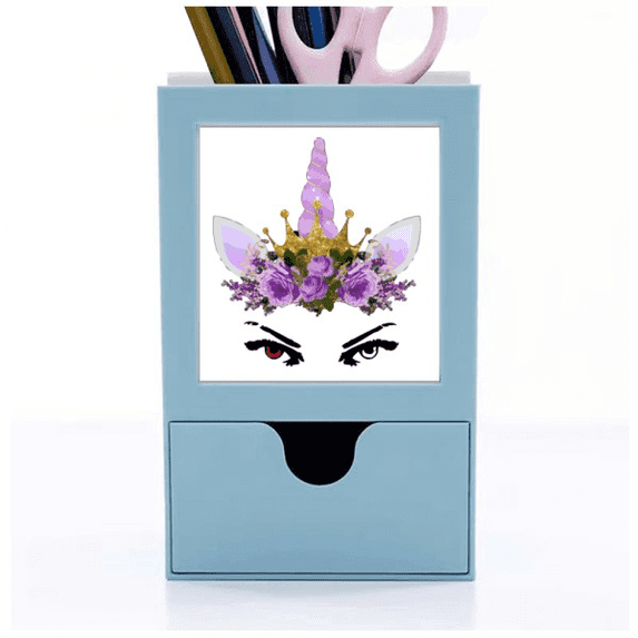Eye Unicorn Crown Art Deco Fashion Desk Supplies Organizer Pen Holder Card