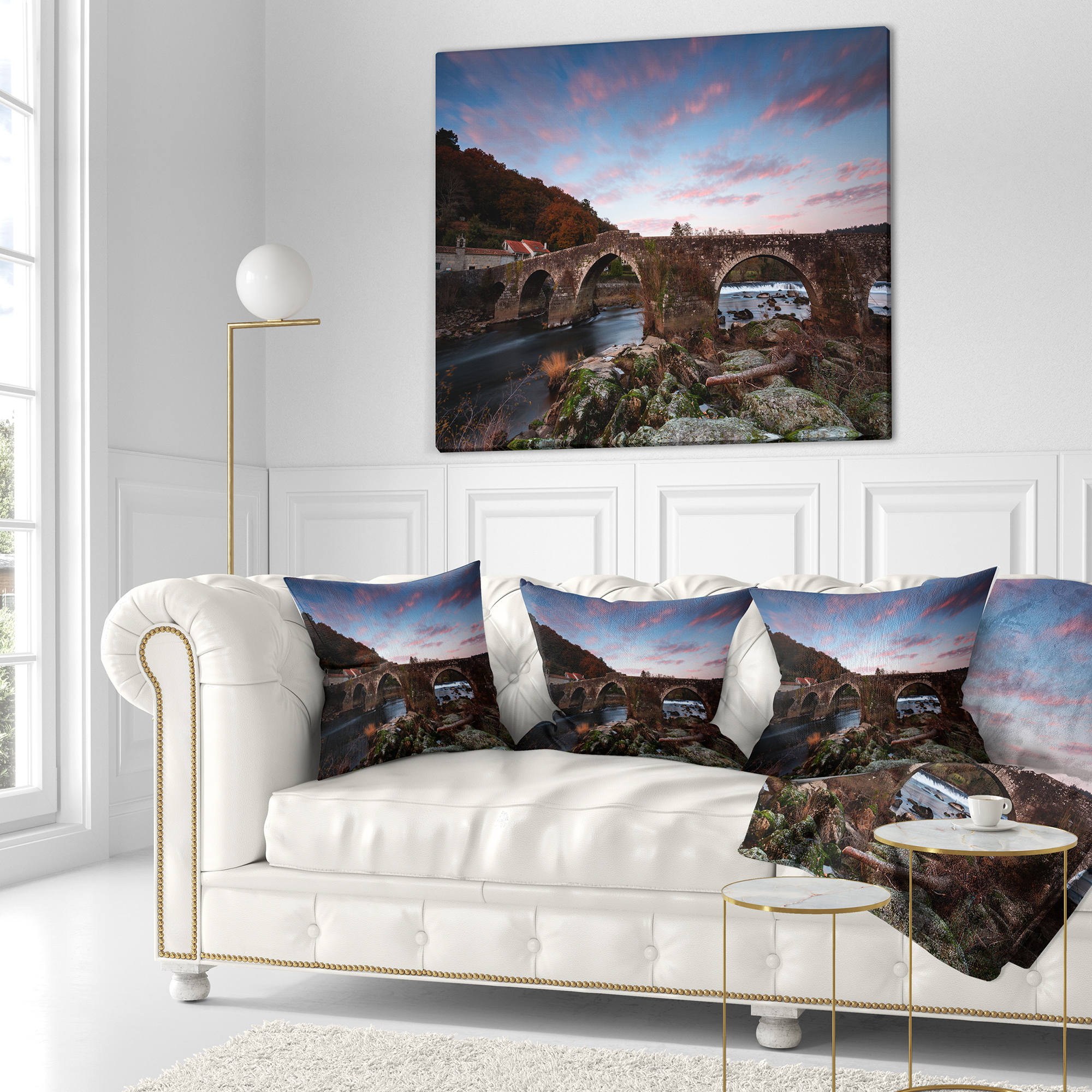 Designart Old Roman Bridge in Spain - Landscape Photo Throw Pillow - 16x16
