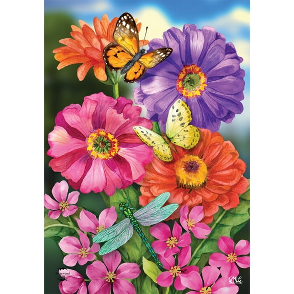 Briarwood Lane House Flag 40x28 For Outdoor Zinnias in Bloom Spring For Spring House Flag