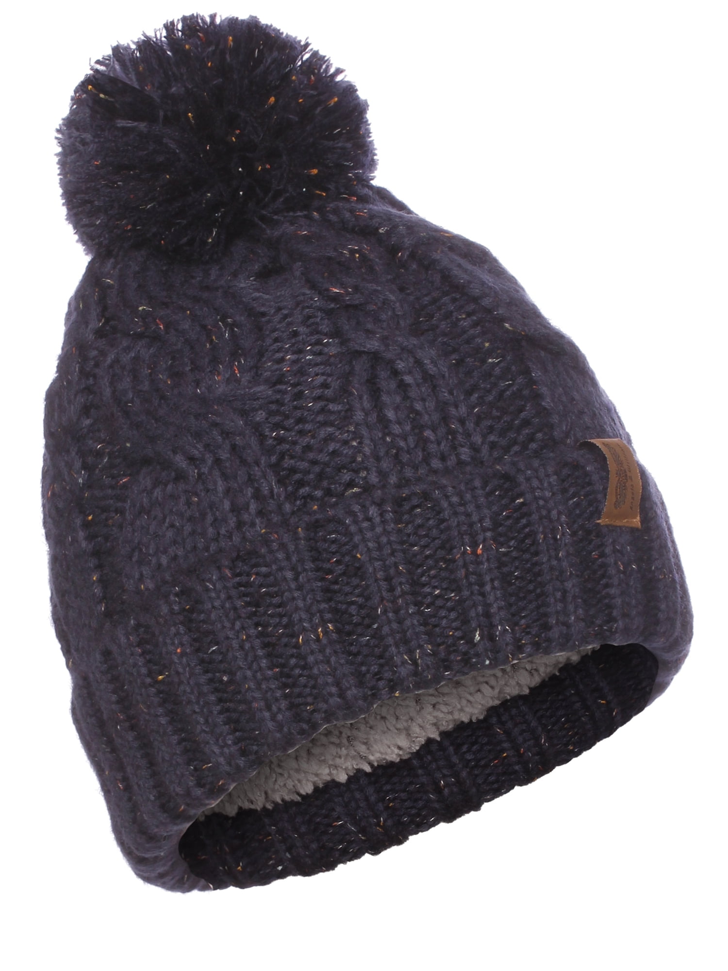 Emmalise Women Chunky Soft Strech Cable Knit Pom Pom Beanie Sherpa