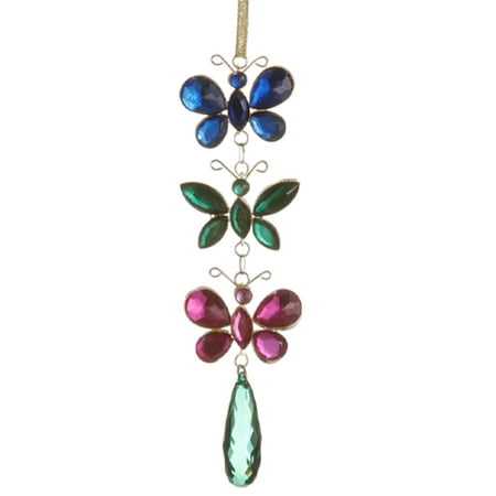 7" Regal Peacock Blue Green and Pink Jewel Butterfly Christmas Ornament