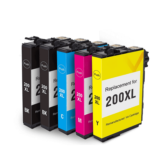 5 Pack High-Yield Black Cyan Magenta Yellow Ink Cartridge For Epson 200XL T200XL120 - T200XL420 Compatible with Epson Expression Home XP200 300 310 400 410 WF2520 2530 2540