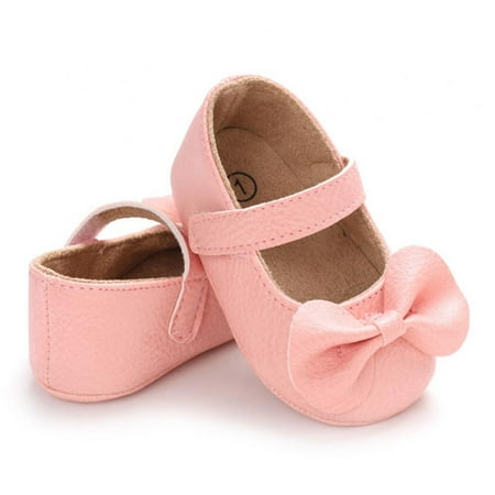 

Baby Girls Mary Jane Flats with Bownot Non Slip Soft Sole PU Leather Newborn Infant Toddler First Walker Cirb Dress Shoes