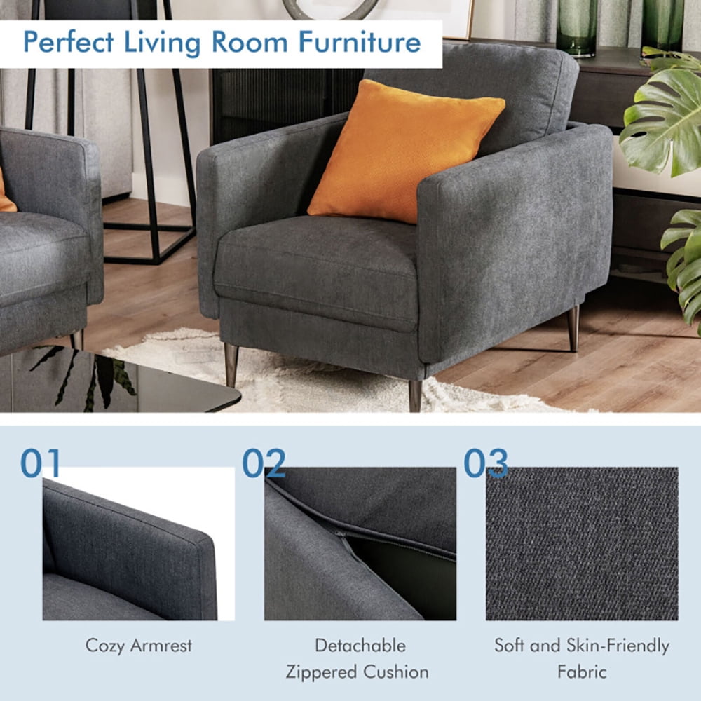 Finihen Upholstered Accent Armchair, Modern Upholstered Accent Chair with Removable Backrest Cushion, for Living Room, Bedroom, Gray