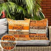 Welcome to Our Porch Fall Outdoor Pillow Covers 18x18 Inch Set of 2 Waterproof Tiered Wood Texture Quotes Throw Pillow Covers for Patio Furniture Fall Decor