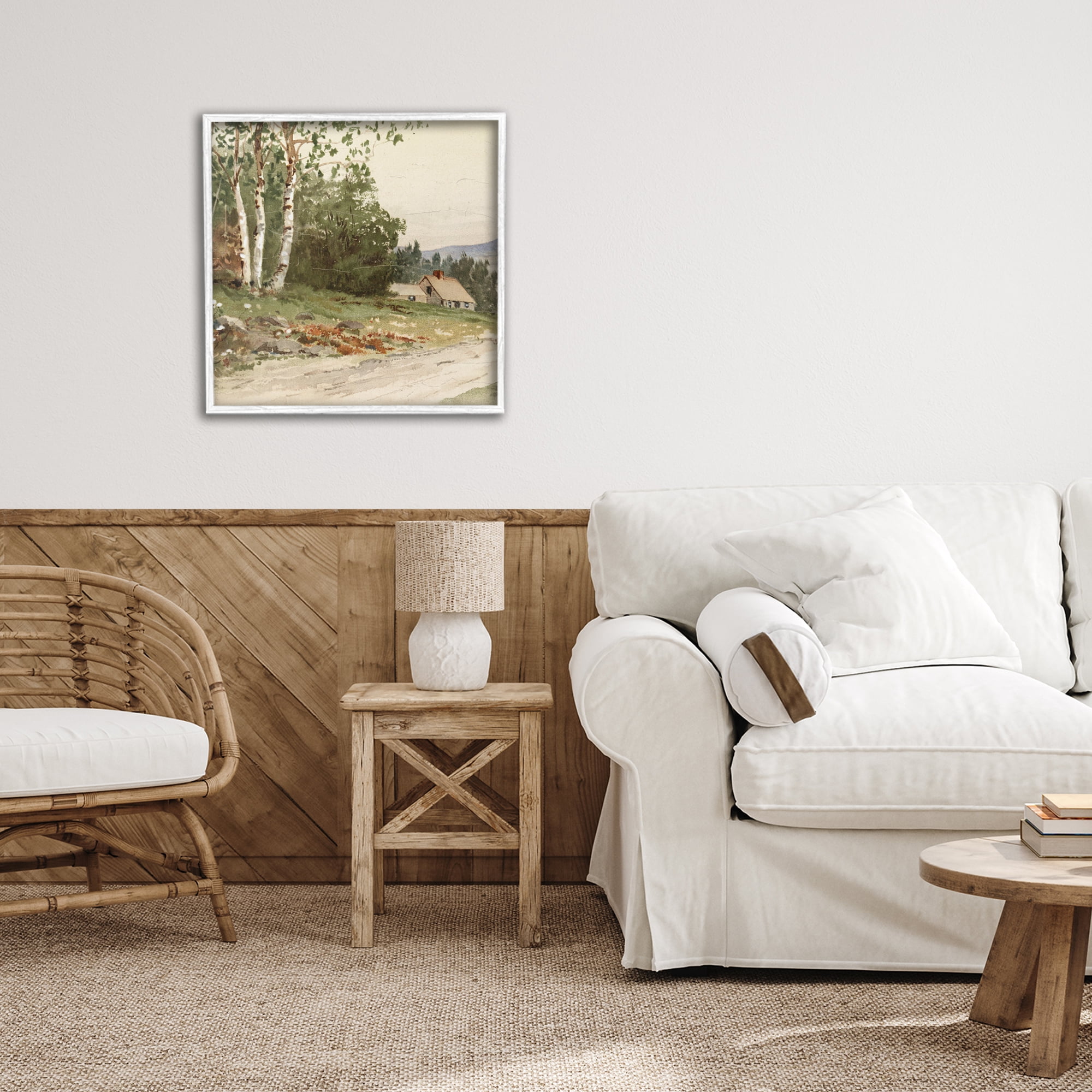Stupell Industries Farm House Dirt Road White Framed Giclee Art, design by Lula Bijoux & co.