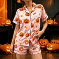 thumbnail image 2 of jiaxiM Sleepwear, Pjs, Halloween 2 Piece Set Women, Pumpkin Graphic Short Sleeve Button Down Pajama Shorts Set Soft Casual Nightwear for Daily Wear, 2 of 5